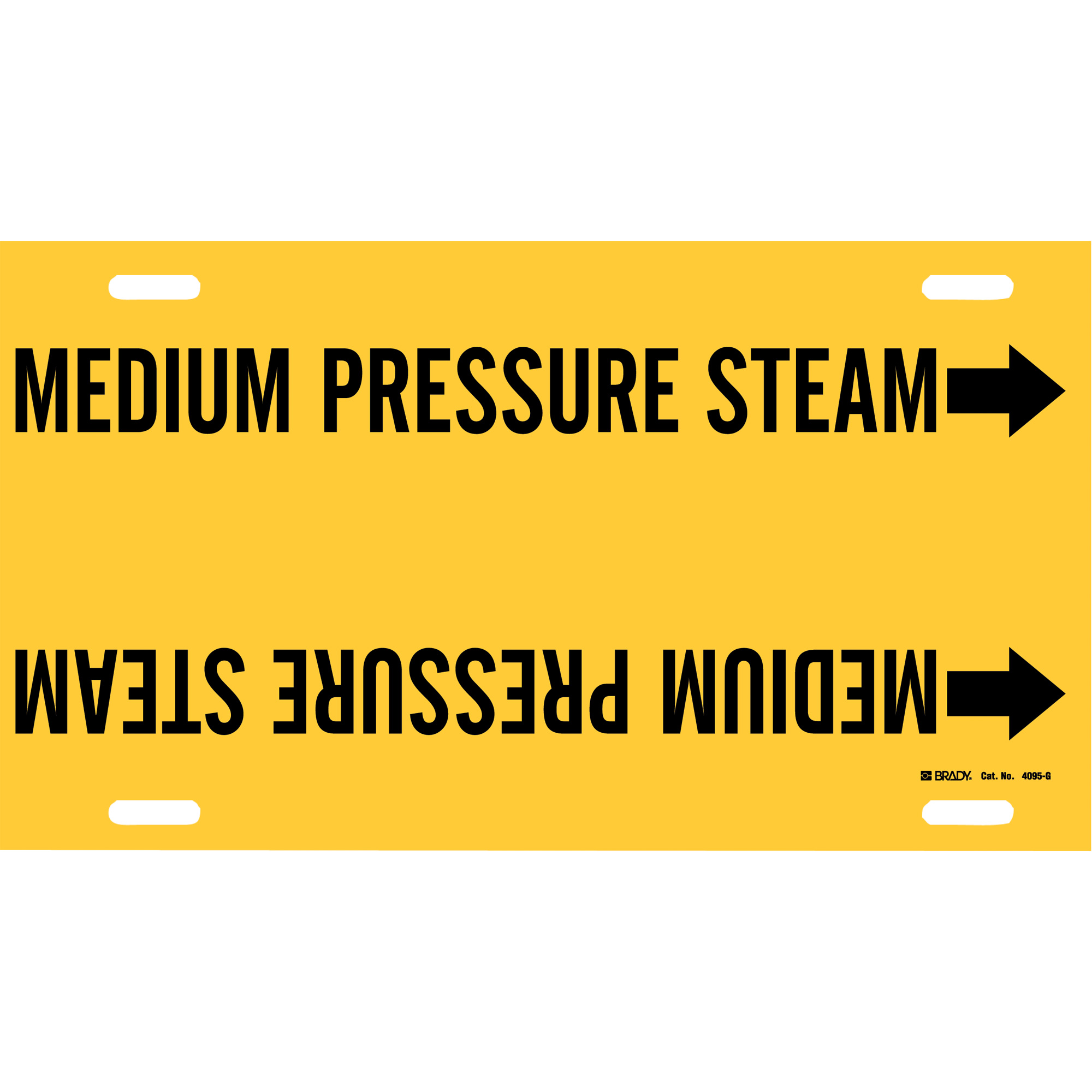 Marqueur de tuyau «Medium Pressure Steam», À attacher, 10" h x 24" la, Noir sur jaune
