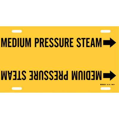 Marqueur de tuyau «Medium Pressure Steam», À attacher, 10" h x 32" la, Noir sur jaune