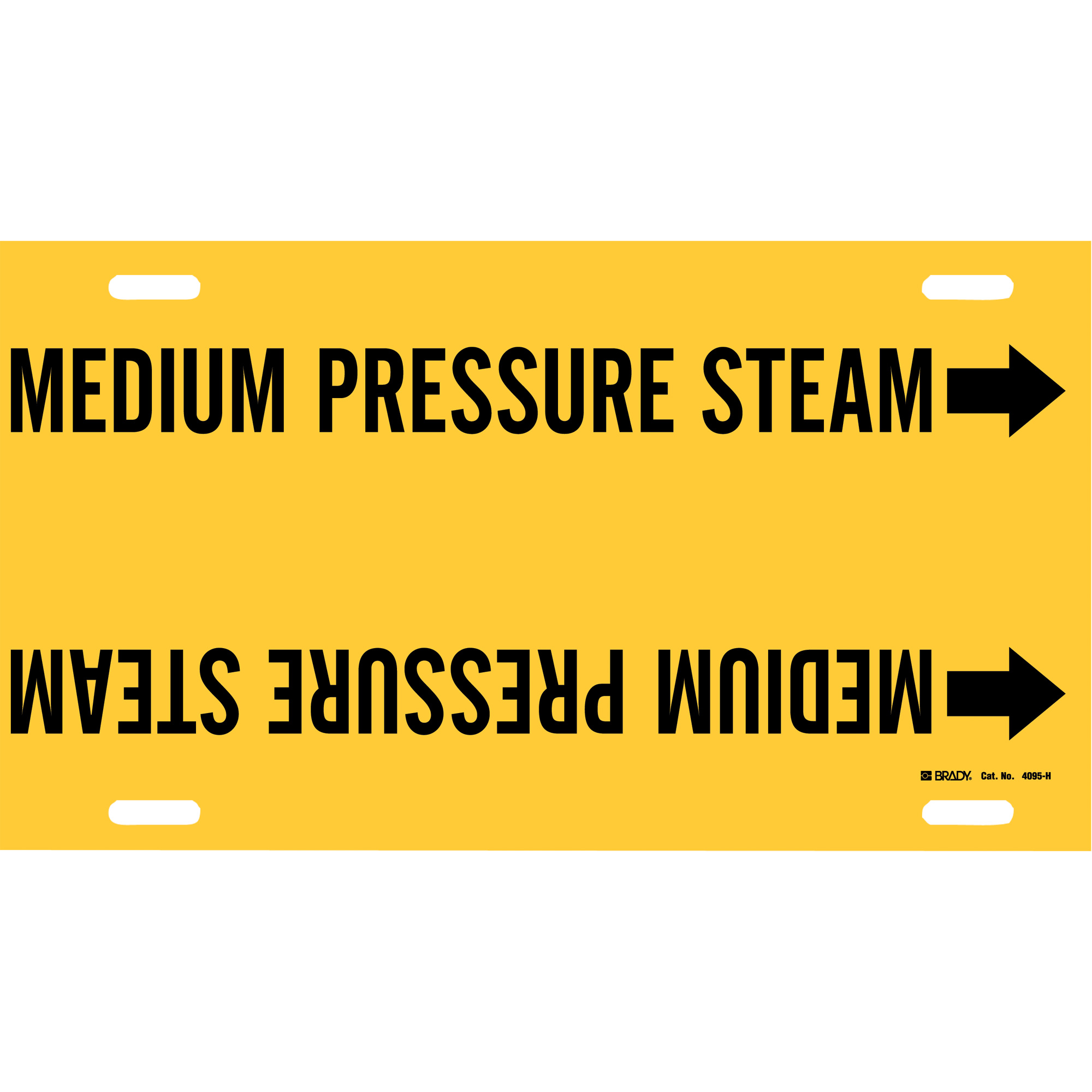 Marqueur de tuyau «Medium Pressure Steam», À attacher, 10" h x 32" la, Noir sur jaune