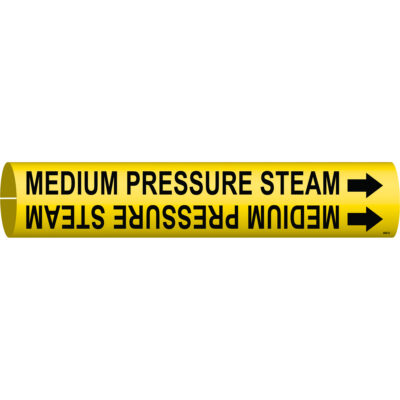 Marqueur de tuyau «Medium Pressure Steam», À pression, 2-13/16" h x 2-13/16" la, Noir sur jaune