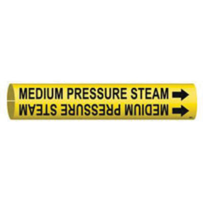 Marqueur de tuyau «Medium Pressure Steam», À pression, 2" h x 2" la, Noir sur jaune