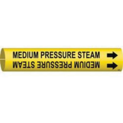 Marqueur de tuyau «Medium Pressure Steam», À pression, 7/8" h x 7/8" la, Noir sur jaune
