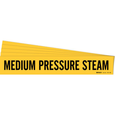 Marqueur de tuyau «Medium Pressure Steam», Autocollant, 4" h x 24" la, Noir sur jaune