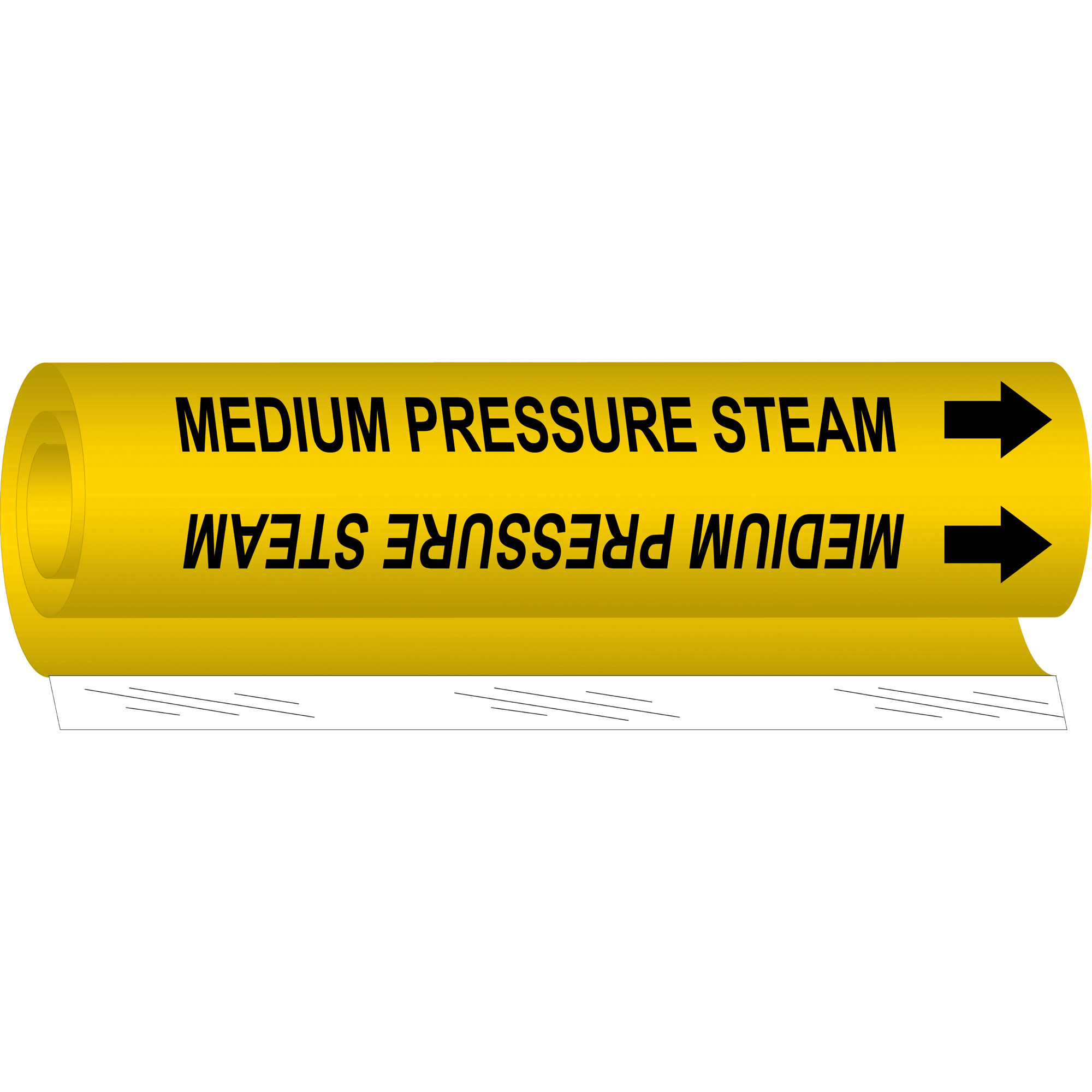 Marqueur de tuyau «Medium Pressure Steam», Enveloppant, 26" h x 12" la, Noir sur jaune