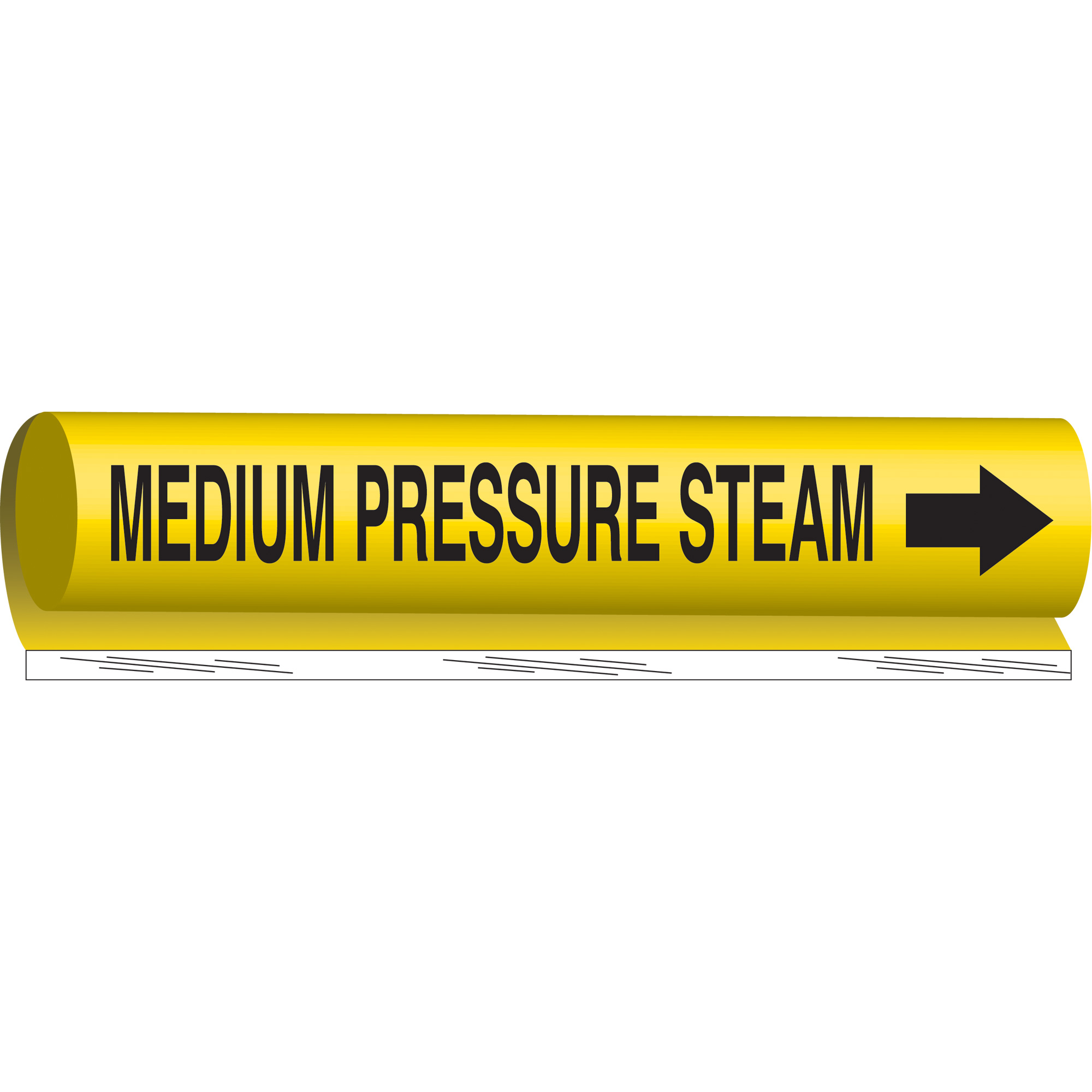 Marqueur de tuyau «Medium Pressure Steam», Enveloppant, 9" h x 8" la, Noir sur jaune
