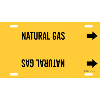 Marqueur de tuyau «Natural Gas», À attacher, 10" h x 24" la, Noir sur jaune