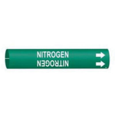 Marqueur de tuyau «Nitrogen», À pression, 2" h x 2" la, Blanc/vert