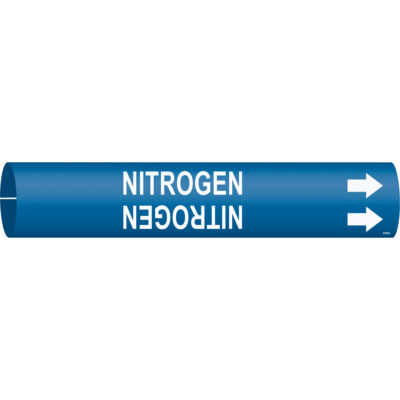 Marqueur de tuyau «Nitrogen», À pression, 7/8" h x 7/8" la, Blanc/bleu