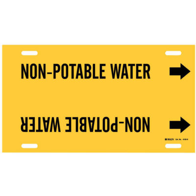 Marqueur de tuyau «Non-Potable Water», À attacher, 10" h x 32" la, Noir sur jaune