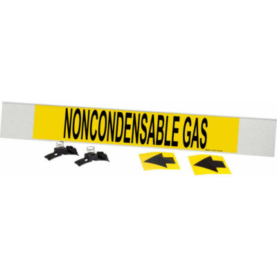 Marqueur de tuyau «Noncondensable Gas», Transporteur en fibre de verre avec agrafes, 4" h x 24" la, Noir sur jaune