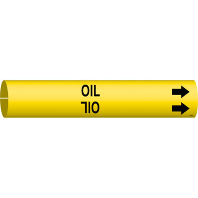 Marqueur de tuyau «Oil», À pression, 2" h x 2" la, Noir sur jaune