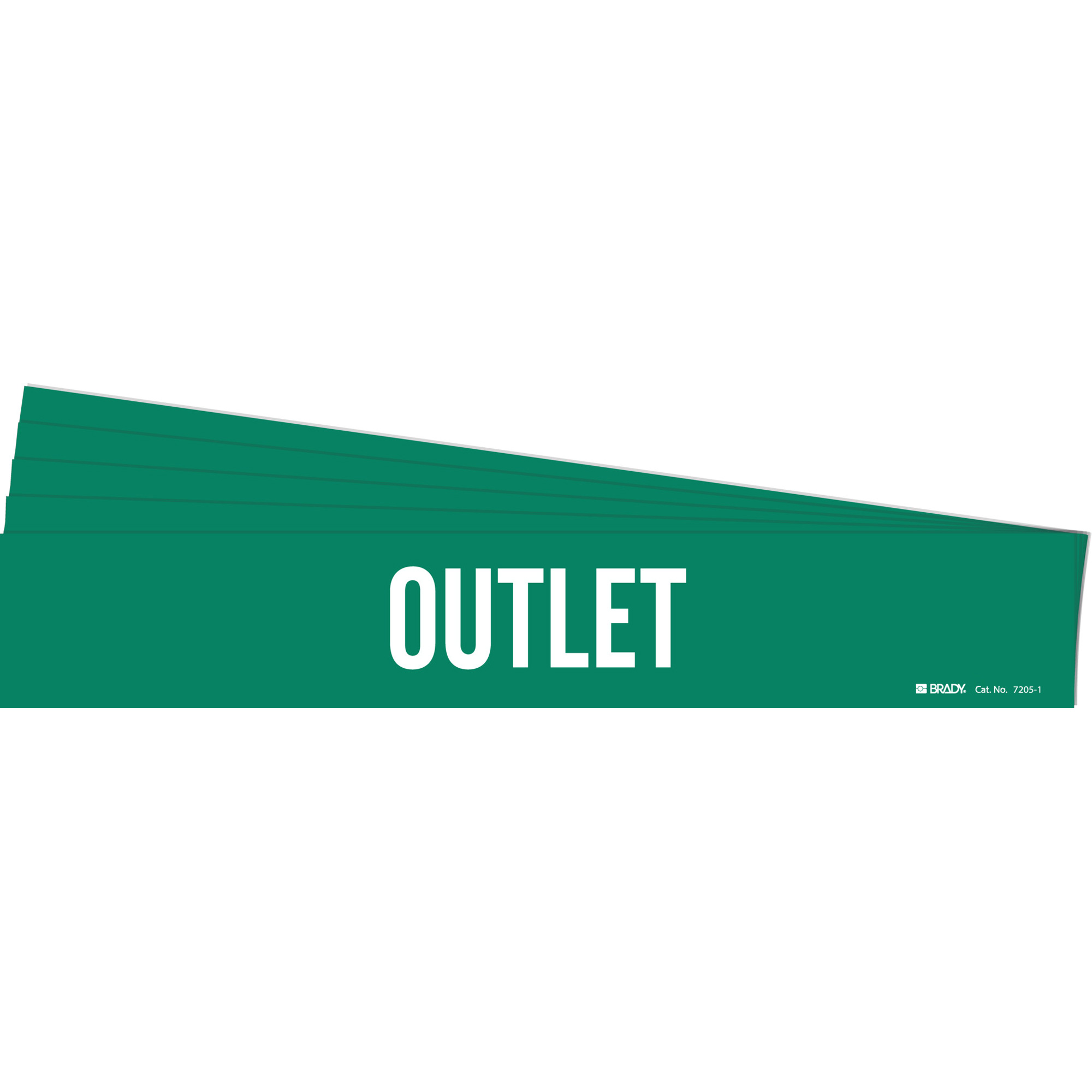 Marqueur de tuyau «Outlet», Autocollant, 2-1/4" h x 14" la, Blanc/vert