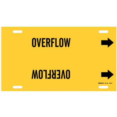 Marqueur de tuyau «Overflow», À attacher, 10" h x 32" la, Noir sur jaune
