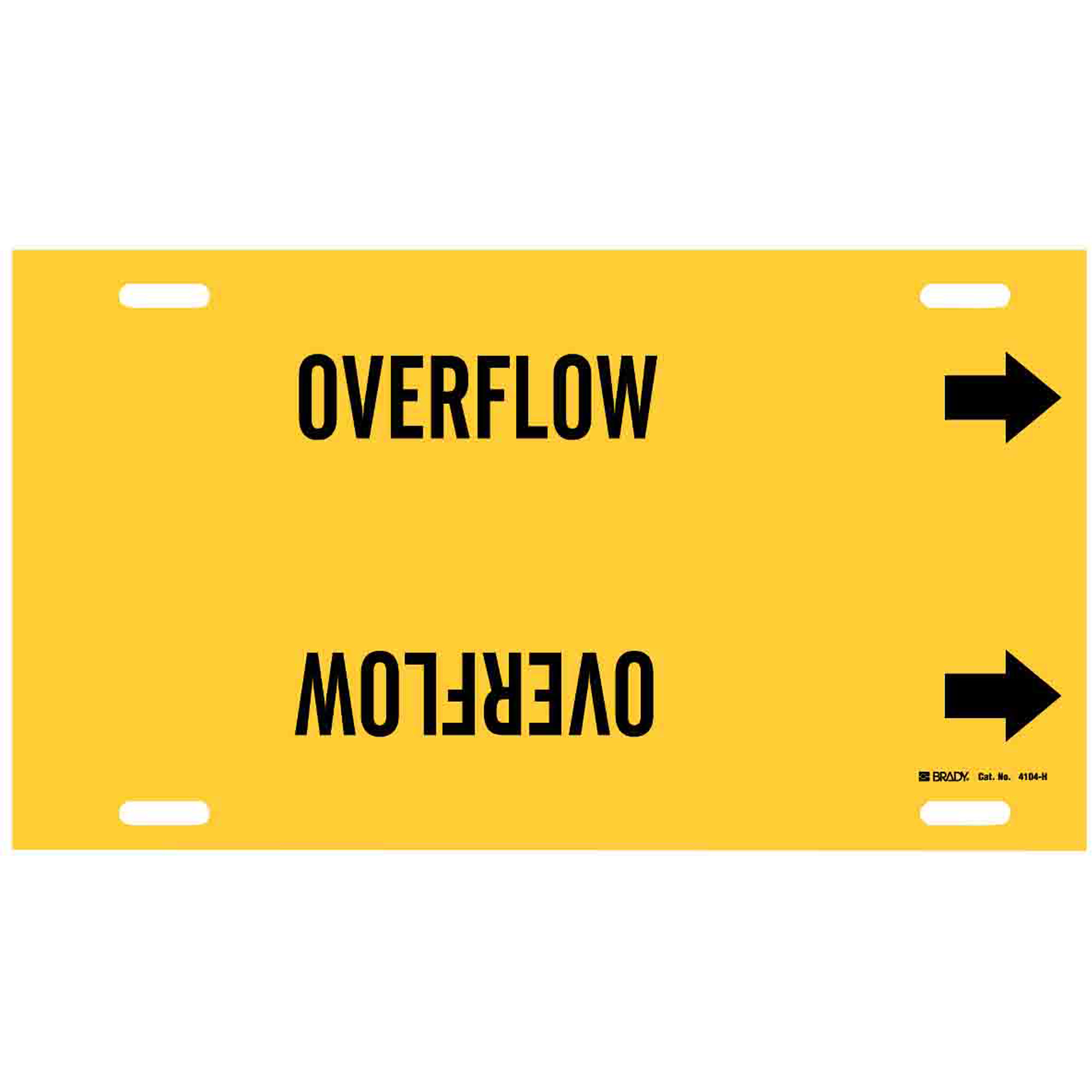 Marqueur de tuyau «Overflow», À attacher, 10" h x 32" la, Noir sur jaune