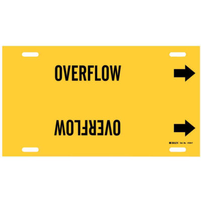 Marqueur de tuyau «Overflow», À attacher, 8" h x 16" la, Noir sur jaune