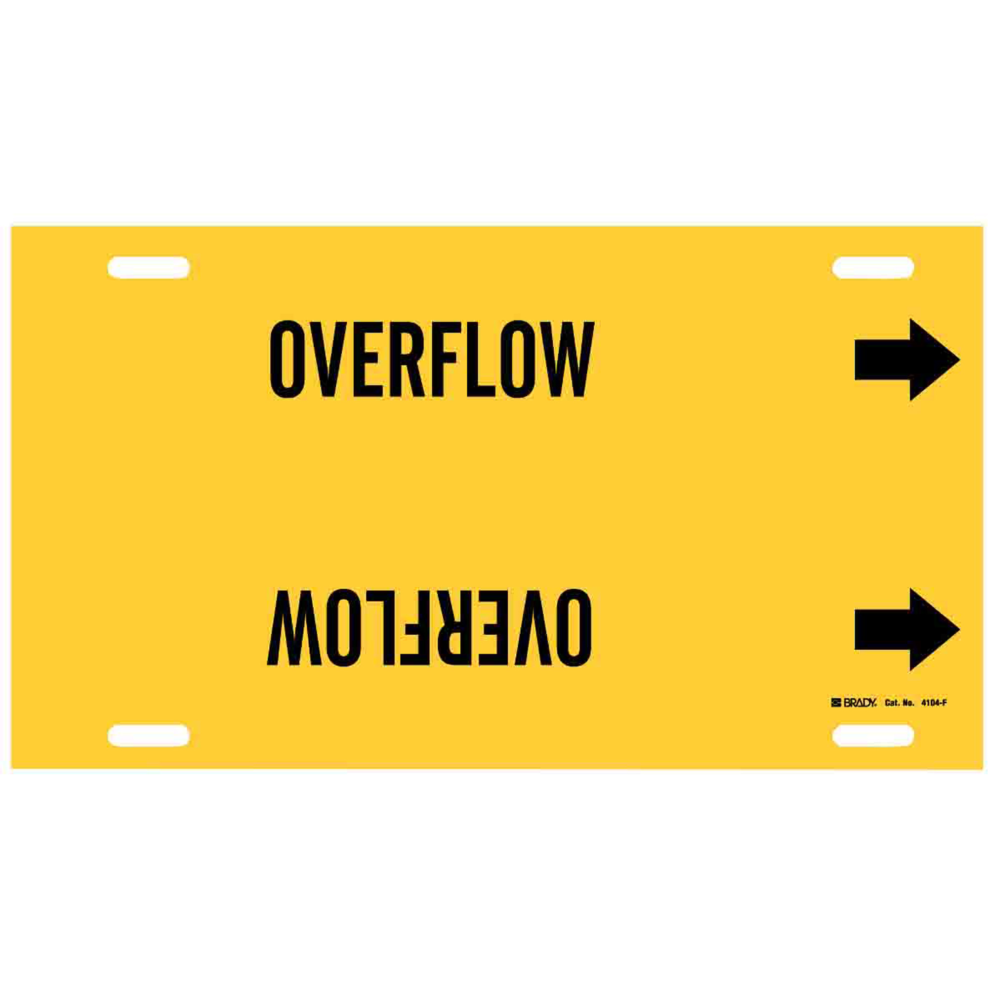 Marqueur de tuyau «Overflow», À attacher, 8" h x 16" la, Noir sur jaune
