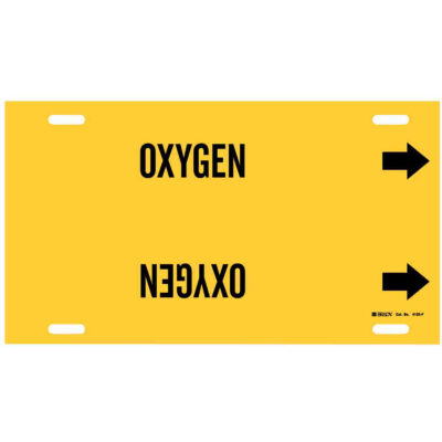 Marqueur de tuyau «Oxygen», À attacher, 8" h x 16" la, Noir sur jaune