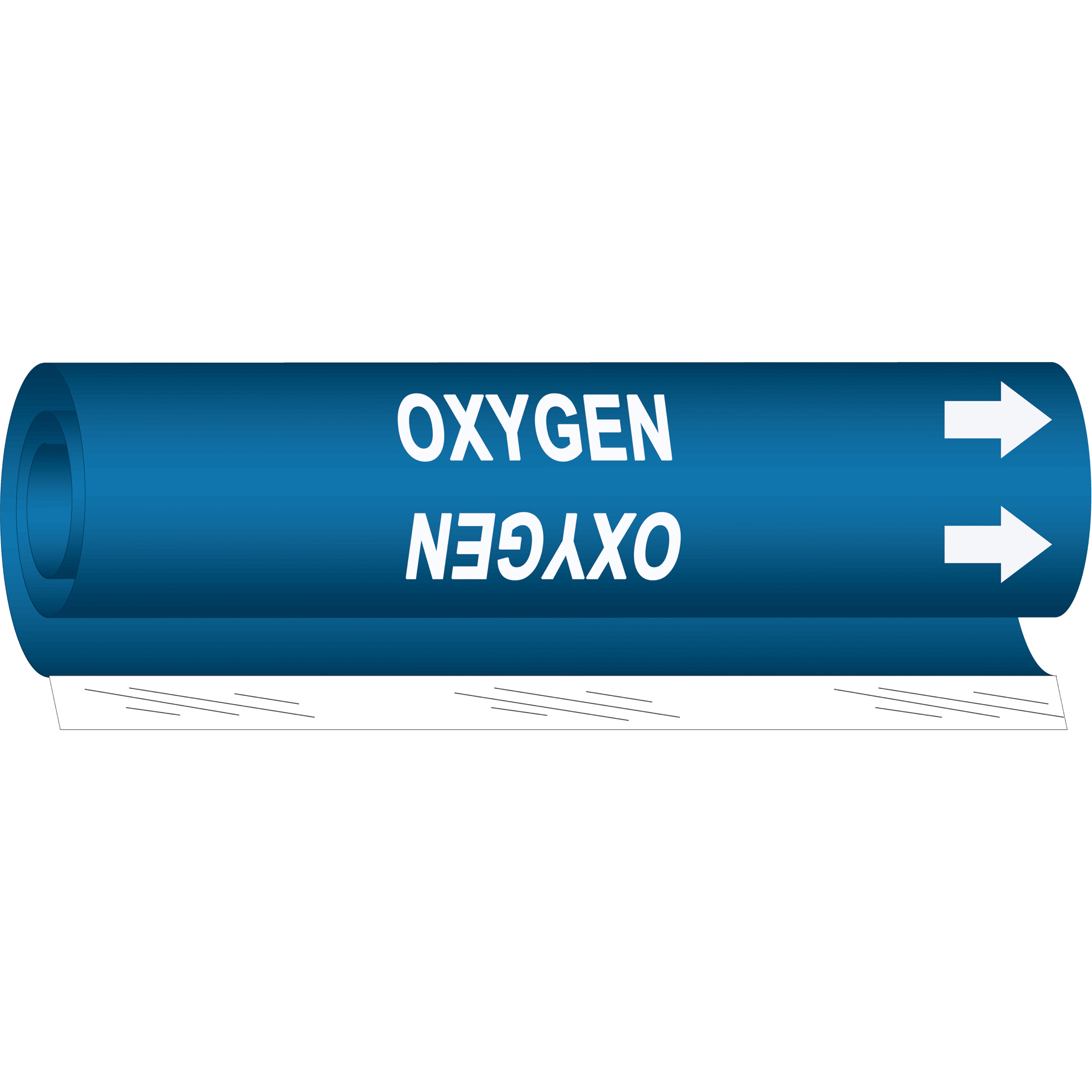 Marqueur de tuyau «Oxygen», Enveloppant, 5" h x 8" la, Blanc/bleu