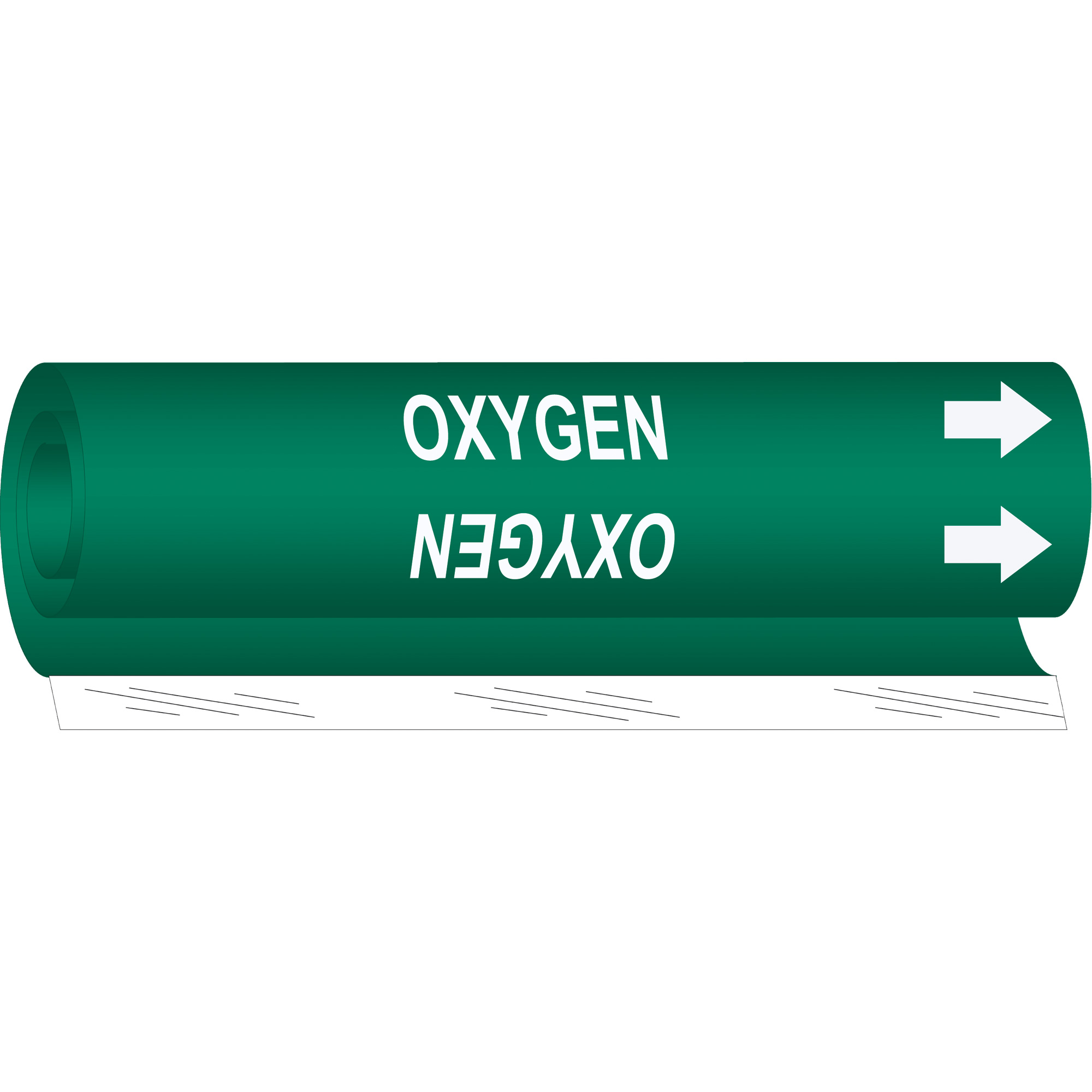 Marqueur de tuyau «Oxygen», Enveloppant, 5" h x 8" la, Blanc/vert