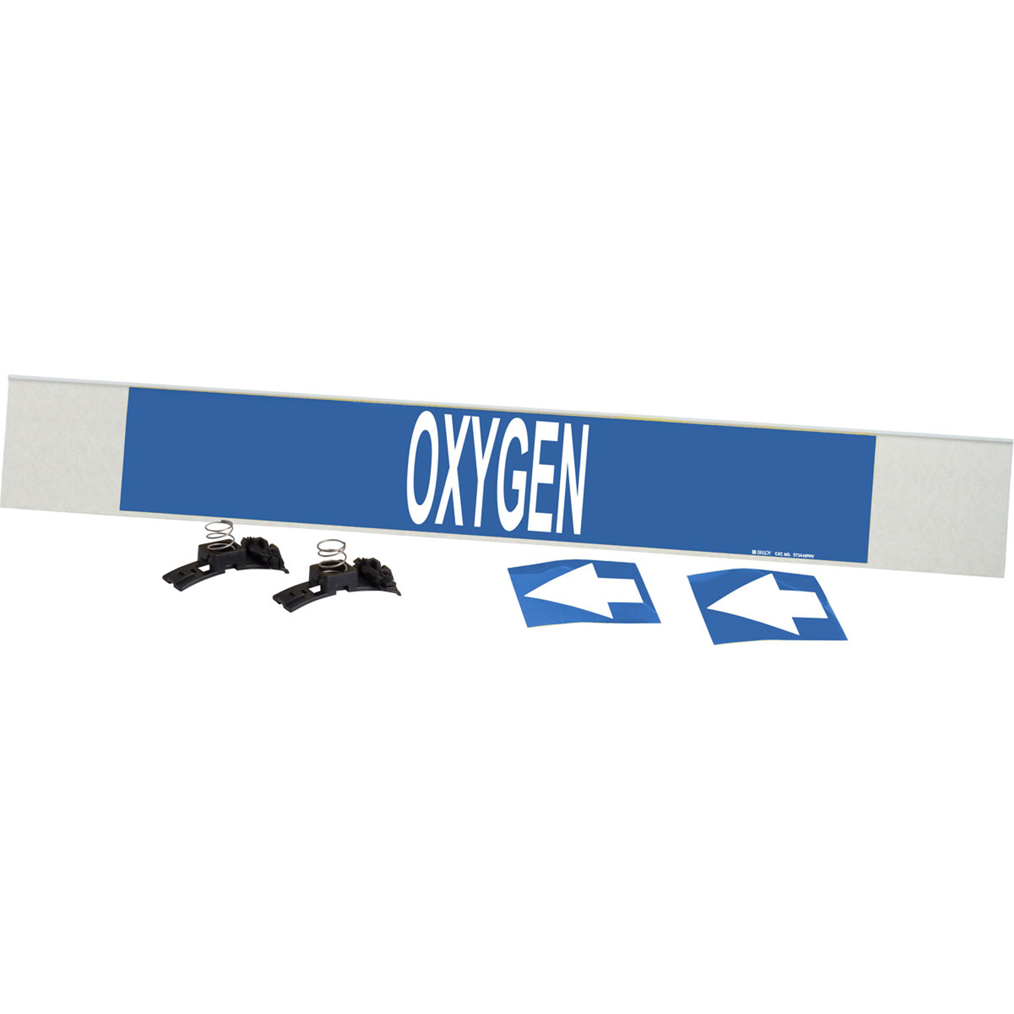 Marqueur de tuyau «Oxygen», Transporteur en fibre de verre avec agrafes, 4" h x 24" la, Blanc/bleu