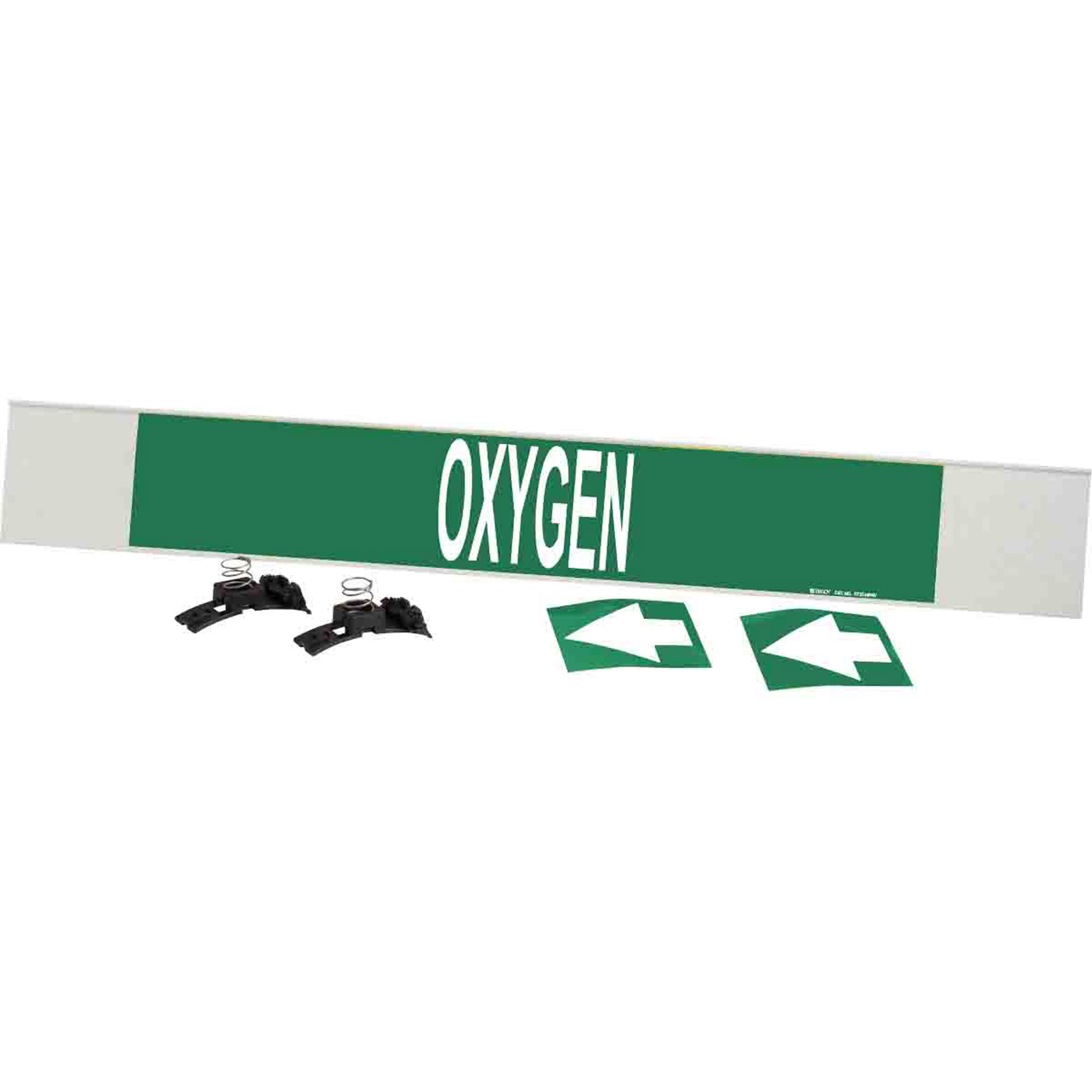 Marqueur de tuyau «Oxygen», Transporteur en fibre de verre avec agrafes, 4" h x 24" la, Blanc/vert