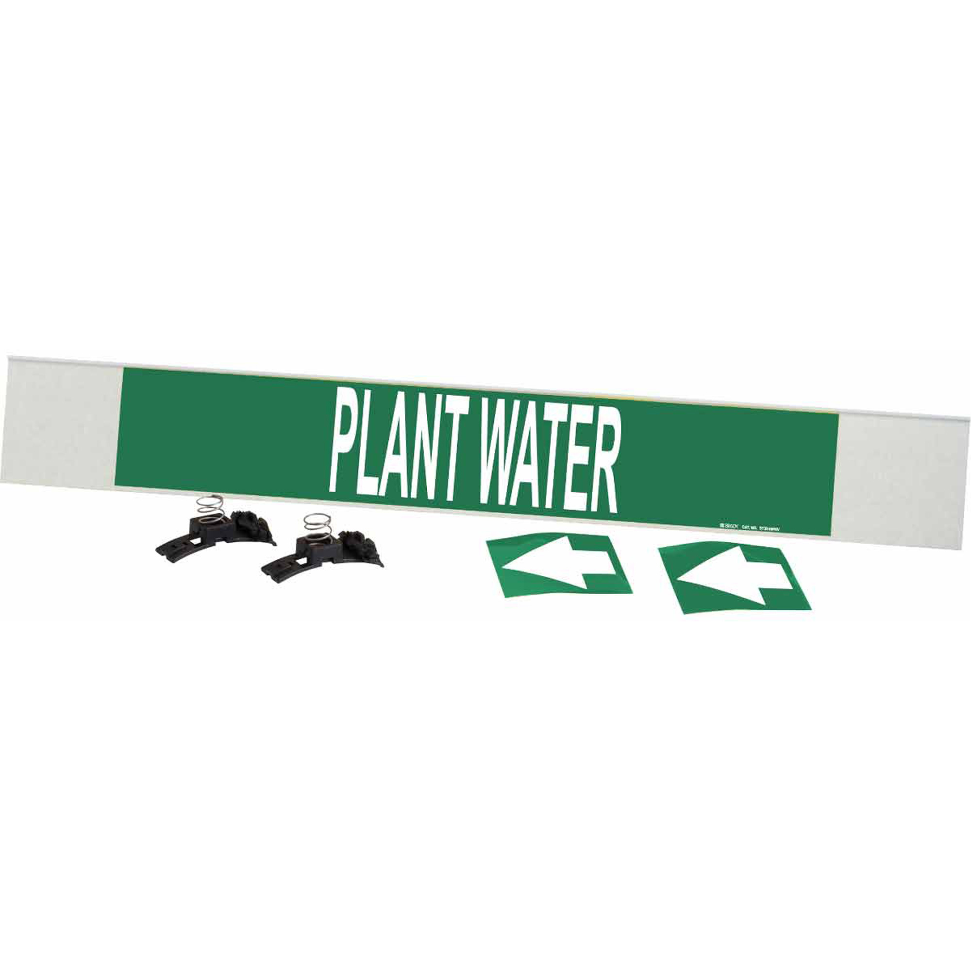 Marqueur de tuyau «Plant Water», Transporteur en fibre de verre avec agrafes, 4" h x 24" la, Blanc/vert