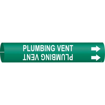 Marqueur de tuyau «Plumbing Vent», À pression, 2" h x 2" la, Blanc/vert