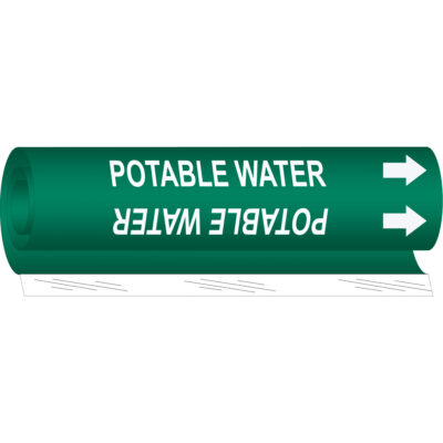 Marqueur de tuyau «Potable», Enveloppant, 9" h x 8" la, Blanc/vert