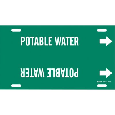 Marqueur de tuyau «Potable Water», À attacher, 10" h x 24" la, Blanc/vert