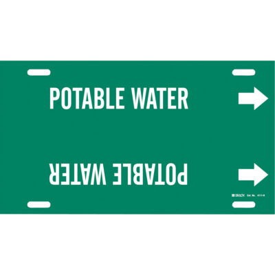 Marqueur de tuyau «Potable Water», À attacher, 10" h x 32" la, Blanc/vert
