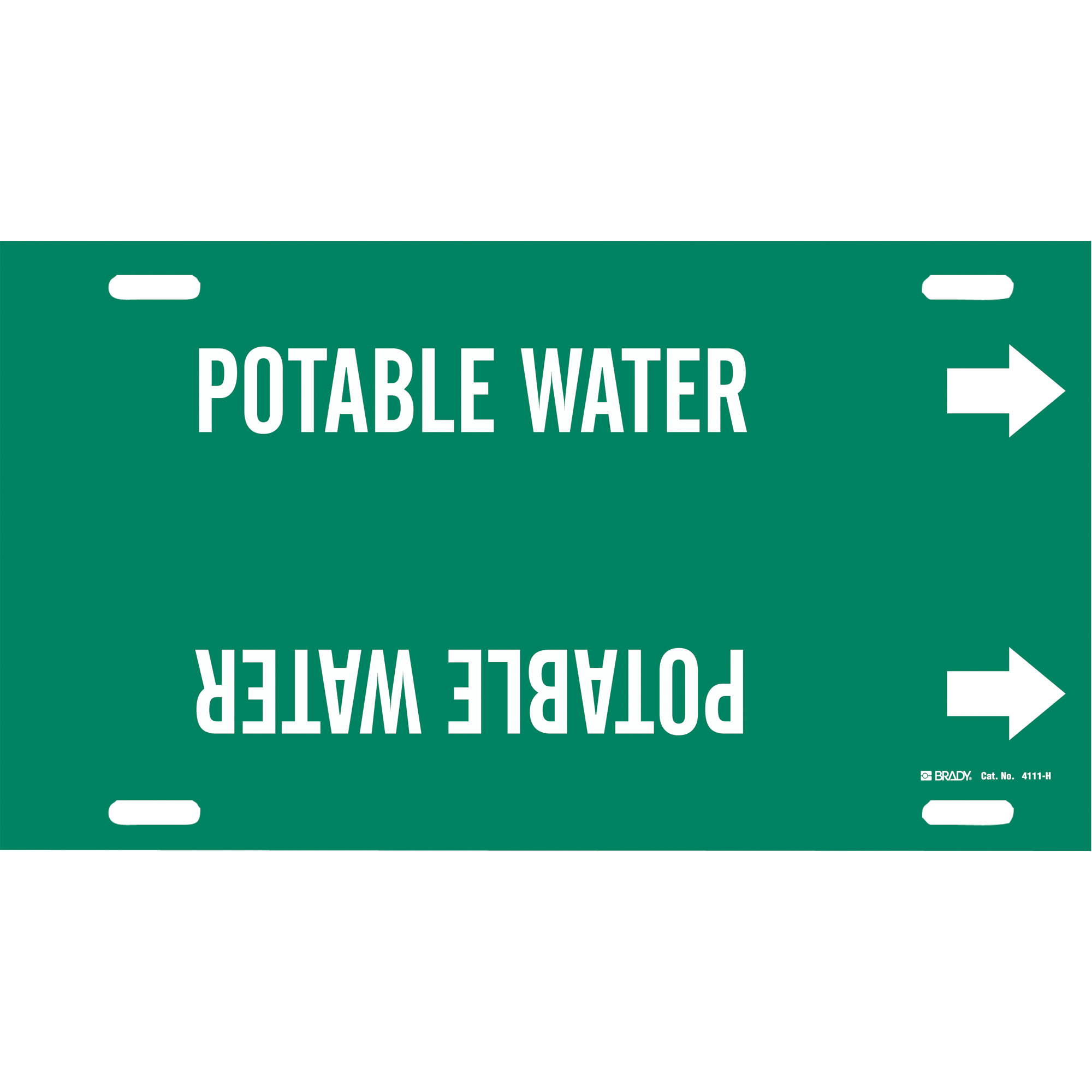 Marqueur de tuyau «Potable Water», À attacher, 10" h x 32" la, Blanc/vert