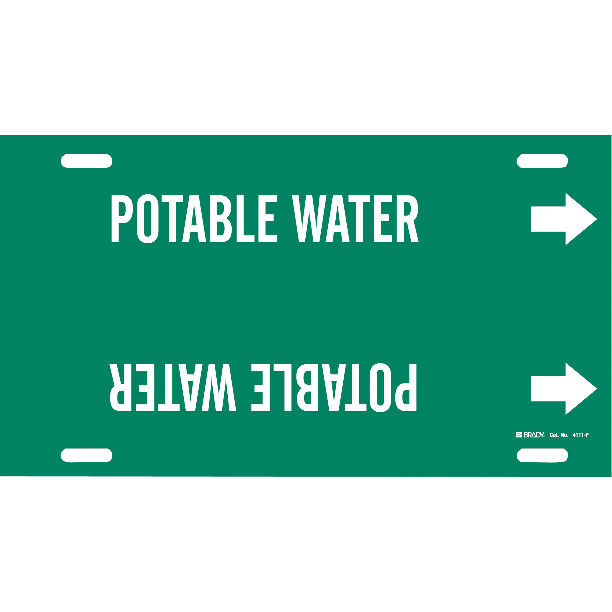 Marqueur de tuyau «Potable Water», À attacher, 8" h x 16" la, Blanc/vert