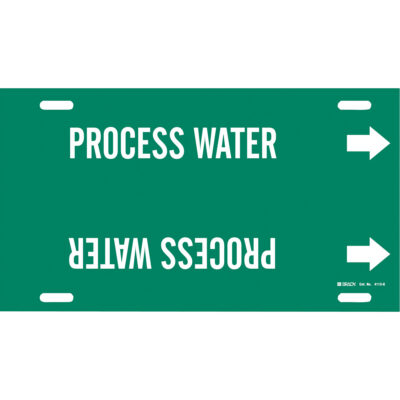 Marqueur de tuyau «Process Water», À attacher, 10" h x 24" la, Blanc/vert