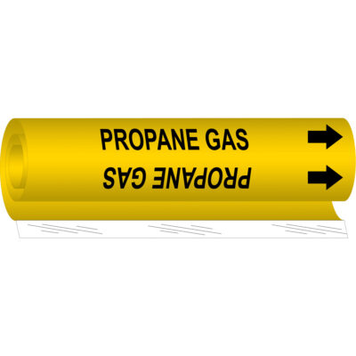 Marqueur de tuyau «Propane Gas», Enveloppant, 5" h x 8" la, Noir sur jaune