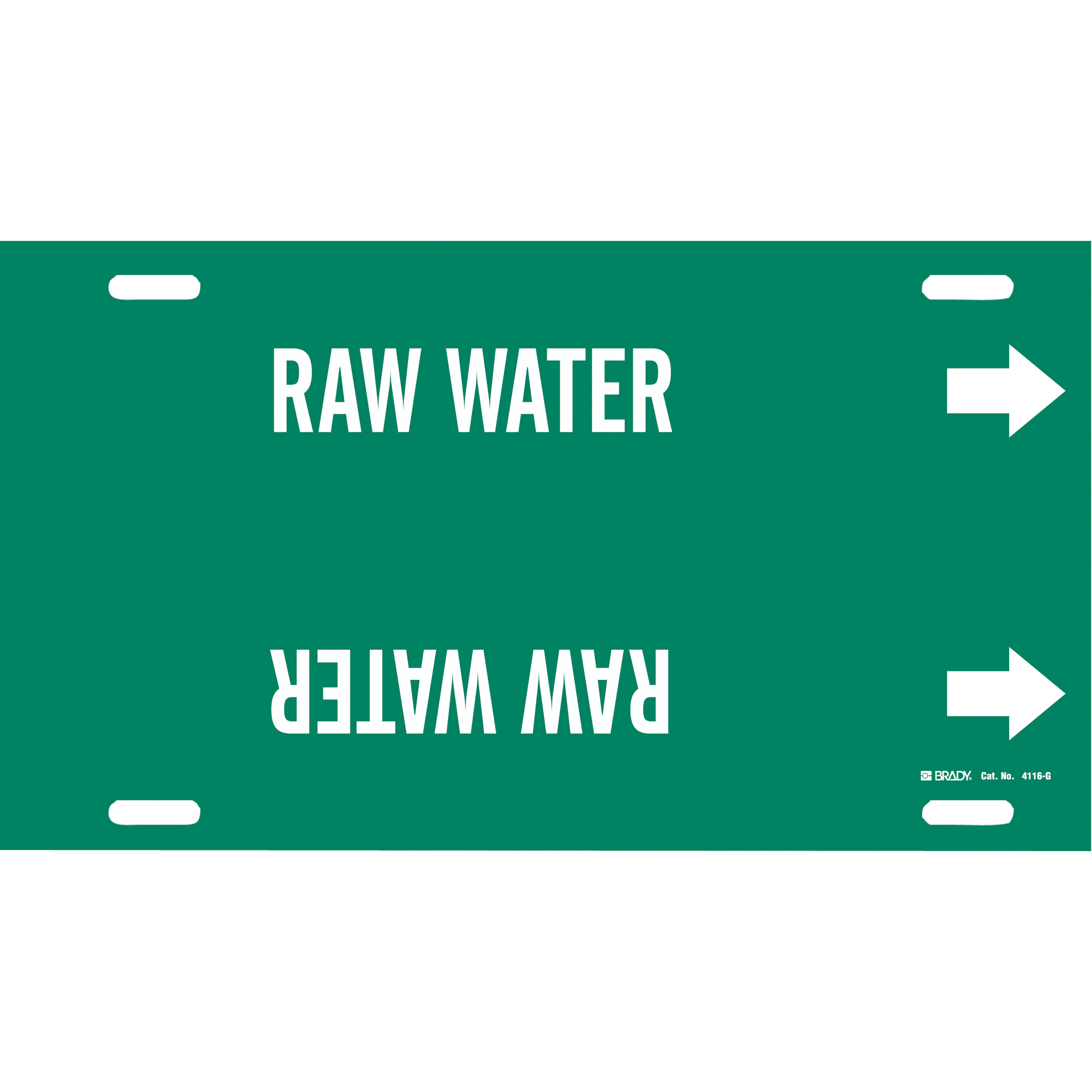 Marqueur de tuyau «Raw Water», À attacher, 10" h x 24" la, Blanc/vert