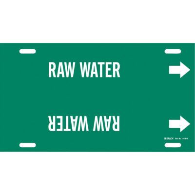 Marqueur de tuyau «Raw Water», À attacher, 10" h x 32" la, Blanc/vert