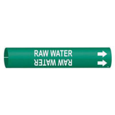 Marqueur de tuyau «Raw Water», À pression, 2" h x 2" la, Blanc/vert