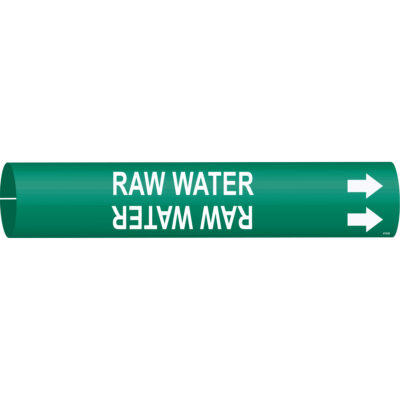 Marqueur de tuyau «Raw Water», À pression, 7/8" h x 7/8" la, Blanc/vert