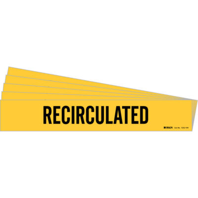 Marqueur de tuyau «Recirculated», Autocollant, 4" h x 24" la, Noir sur jaune