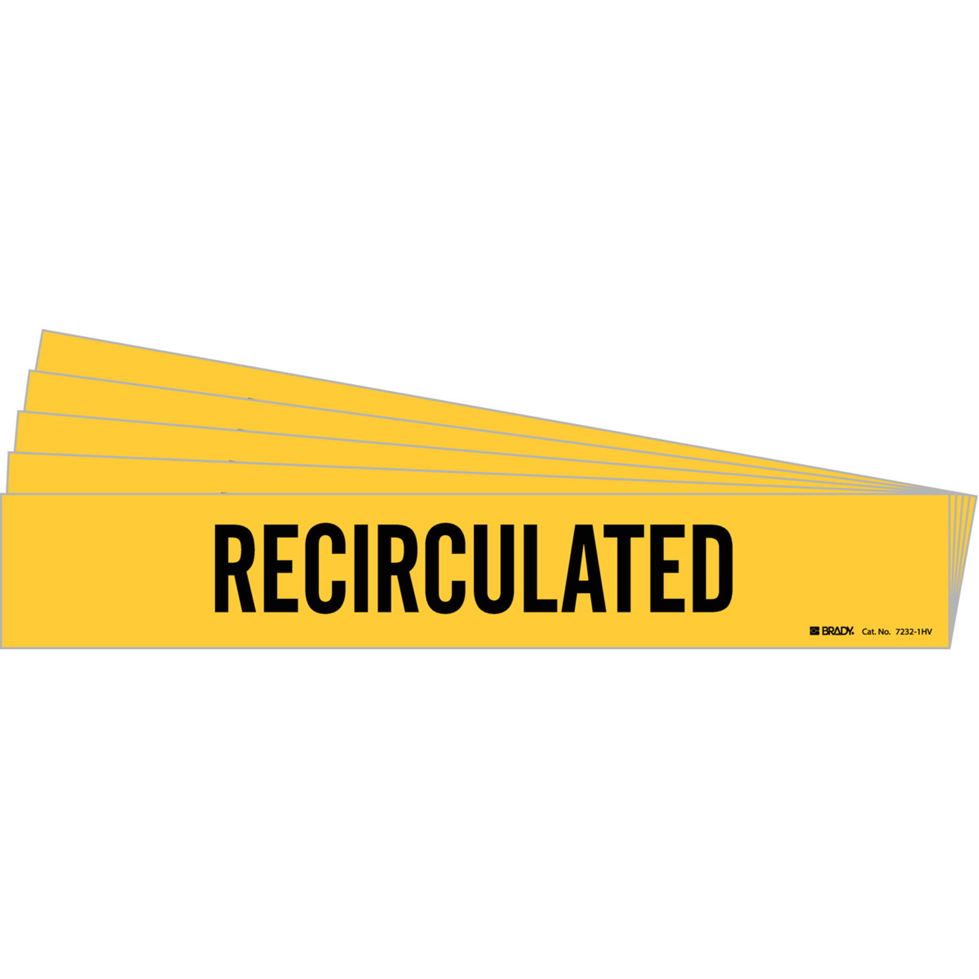 Marqueur de tuyau «Recirculated», Autocollant, 4" h x 24" la, Noir sur jaune