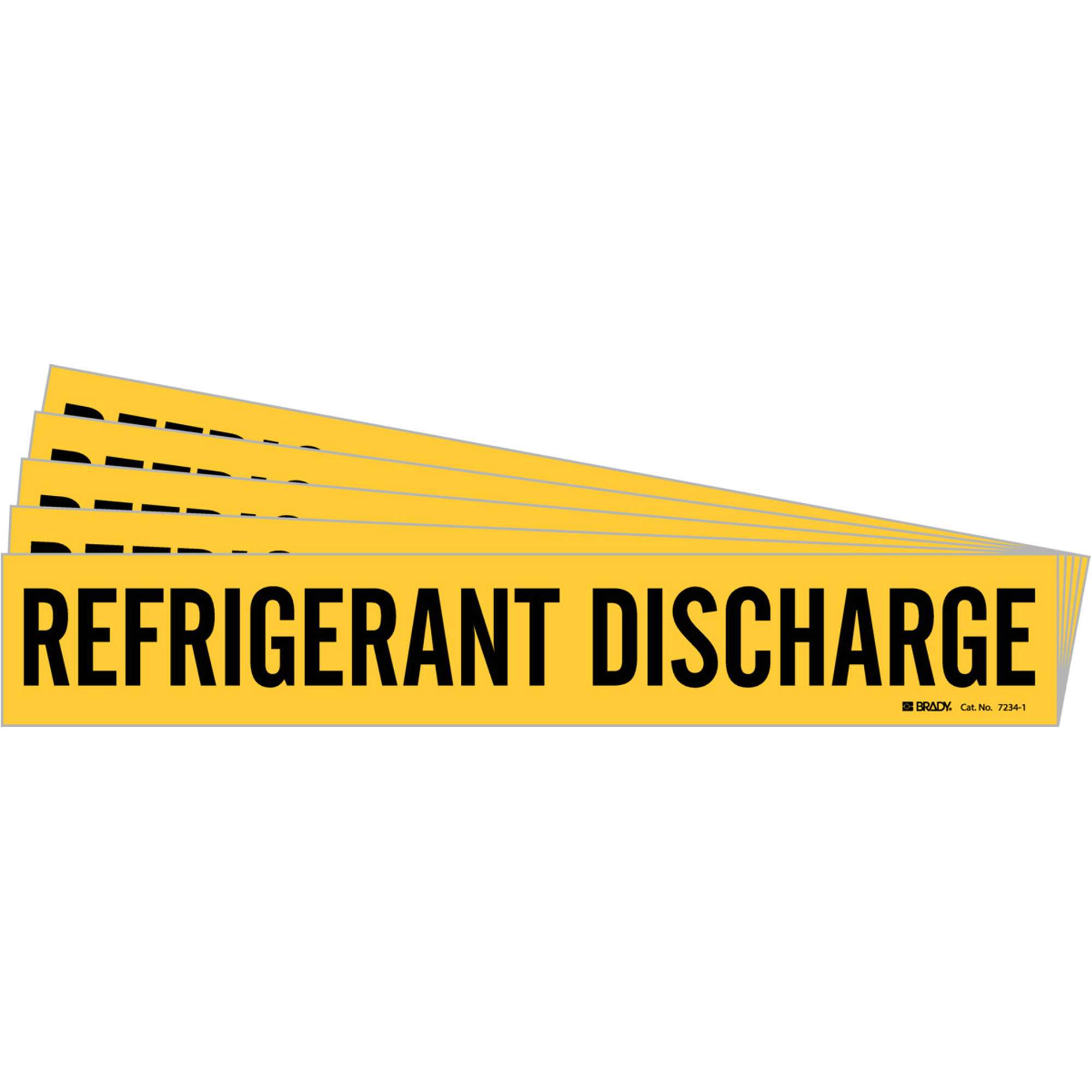 Marqueur de tuyau «Refrigerant Discharge», Autocollant, 2-1/4" h x 14" la, Noir sur jaune
