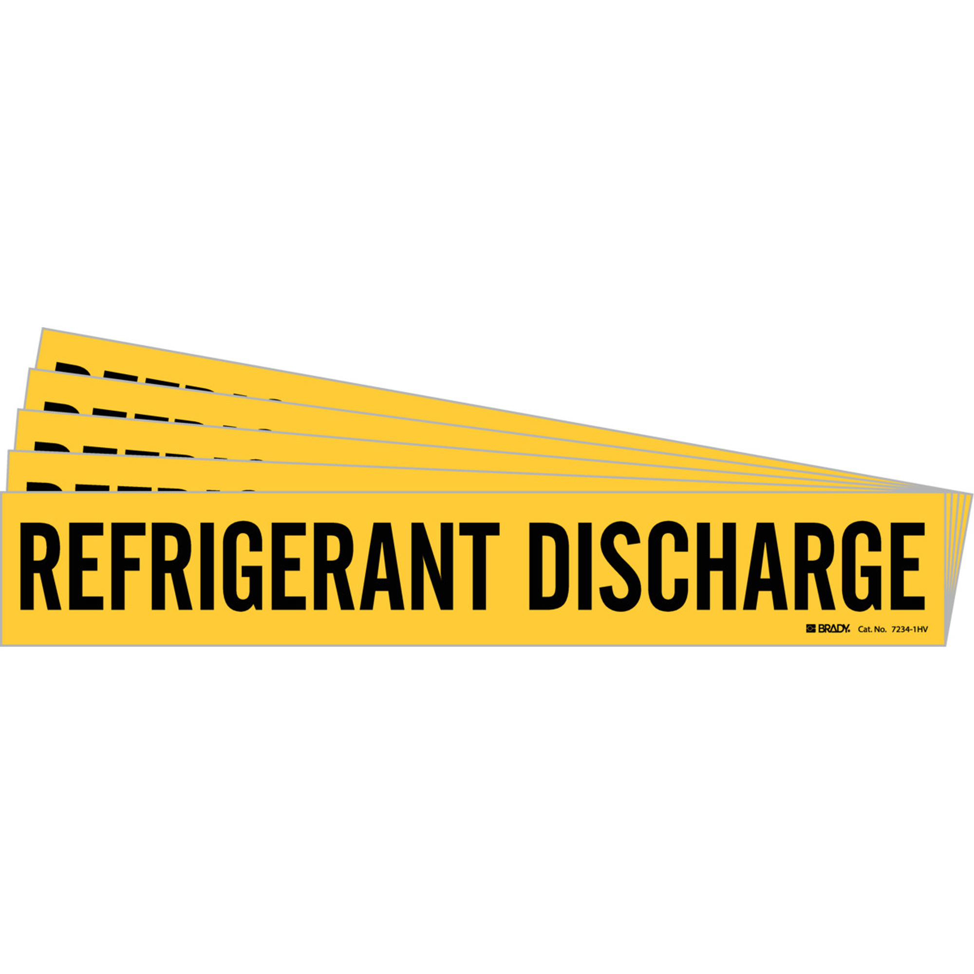 Marqueur de tuyau «Refrigerant Discharge», Autocollant, 4" h x 24" la, Noir sur jaune