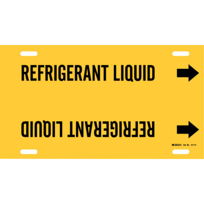 Marqueur de tuyau «Refrigerant Liquid», À attacher, 8" h x 16" la, Noir sur jaune