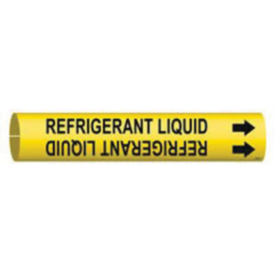 Marqueur de tuyau «Refrigerant Liquid», À pression, 13/16" h x 13/16" la, Noir sur jaune