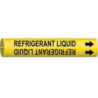 Marqueur de tuyau «Refrigerant Liquid», À pression, 2-13/16" h x 2-13/16" la, Noir sur jaune