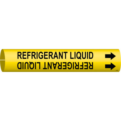 Marqueur de tuyau «Refrigerant Liquid», À pression, 7/8" h x 7/8" la, Noir sur jaune