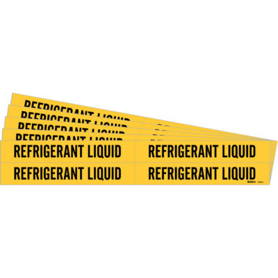 Marqueur de tuyau «Refrigerant Liquid», Autocollant, 1-1/8" h x 7" la, Noir sur jaune