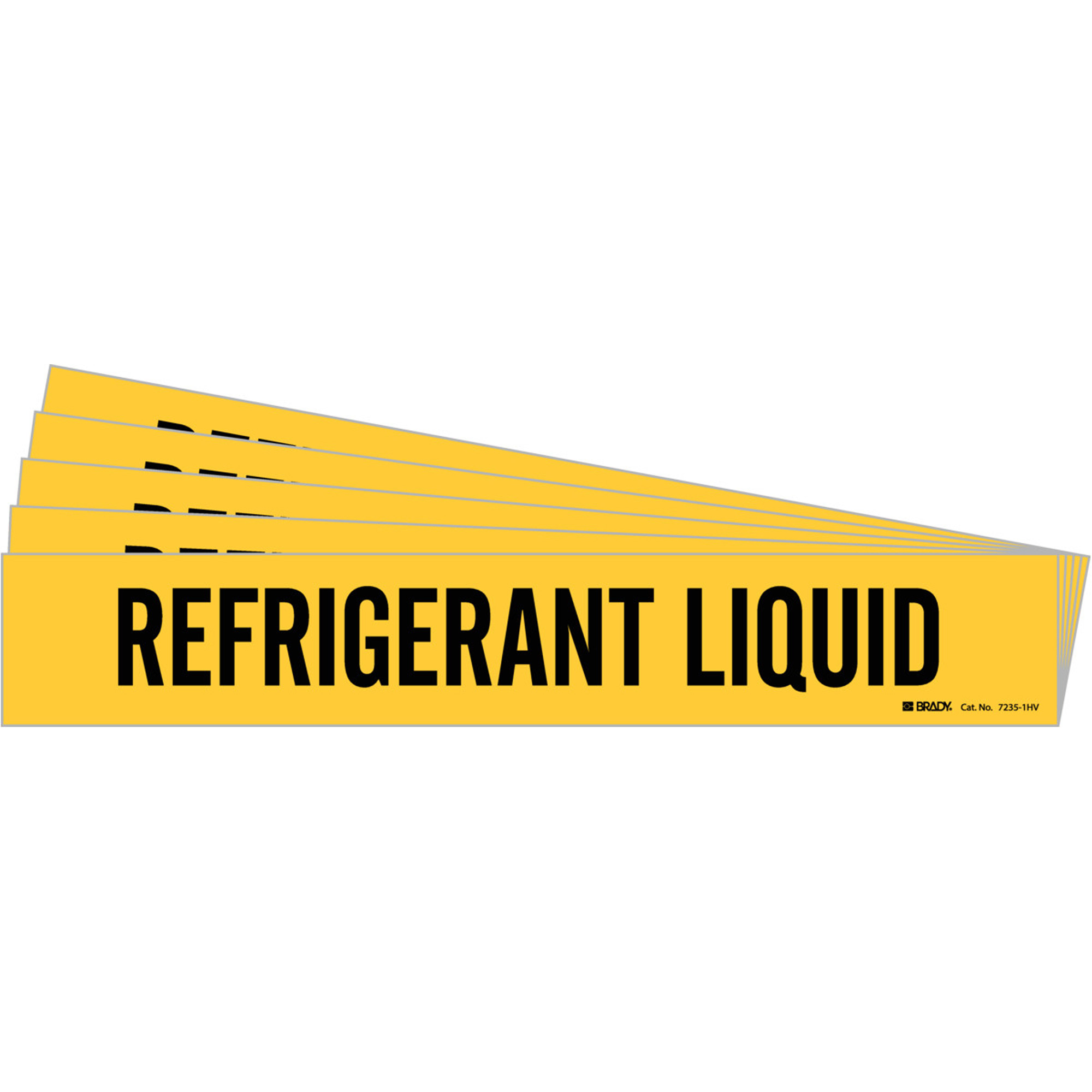 Marqueur de tuyau «Refrigerant Liquid», Autocollant, 4" h x 24" la, Noir sur jaune