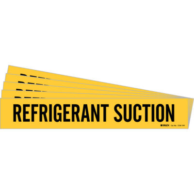 Marqueur de tuyau «Refrigerant Suction», Autocollant, 4" h x 24" la, Noir sur jaune