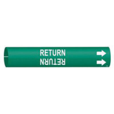 Marqueur de tuyau «Return», À pression, 2" h x 2" la, Blanc/vert